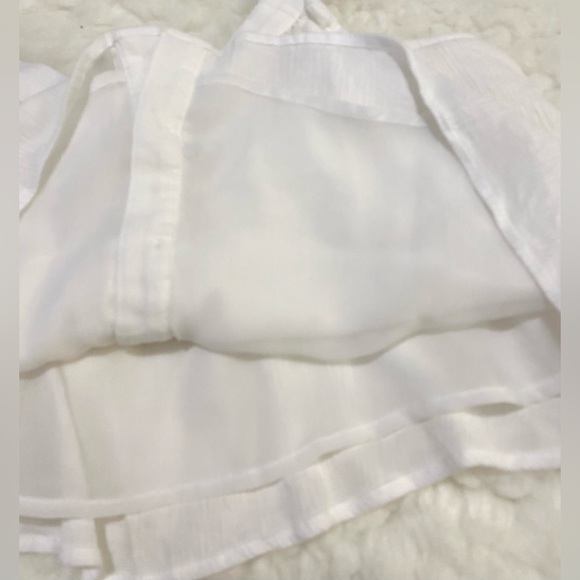 American Eagle Womens S Solid Classic White Ruffle  Sleeve Top Boho Classic - Picture 8 of 14